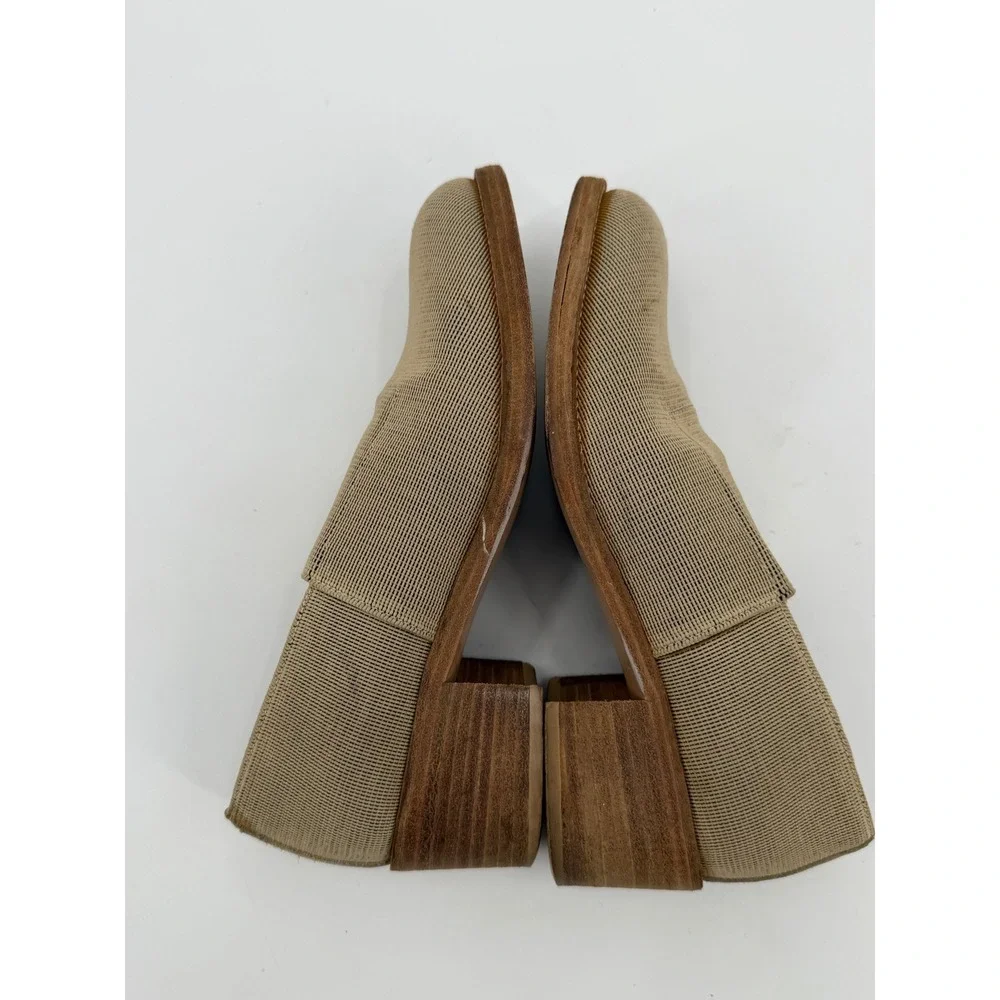 Barneys New York Tan Mesh Fabric Block Heel Loafers Made in Italy Size 35
